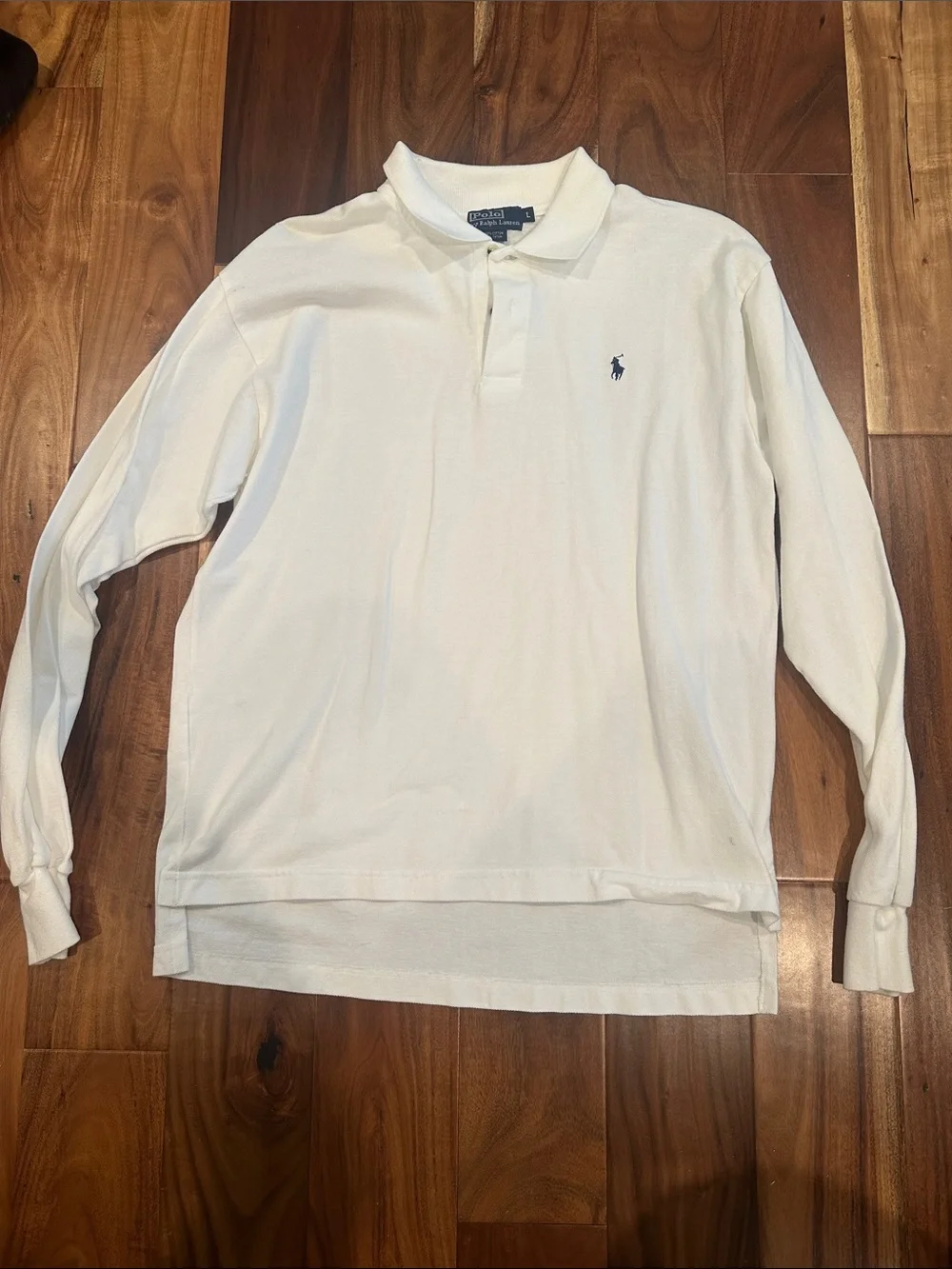 Ralph Lauren Off-White Long Sleeve Polo with Navy Horse
